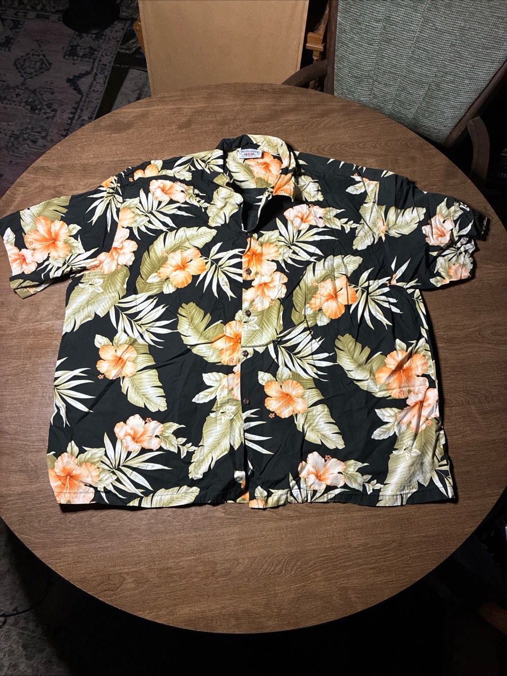 Pacific Legend Men's Hawaiian Shirt Black Floral 4XL Button Front Short Sleeve